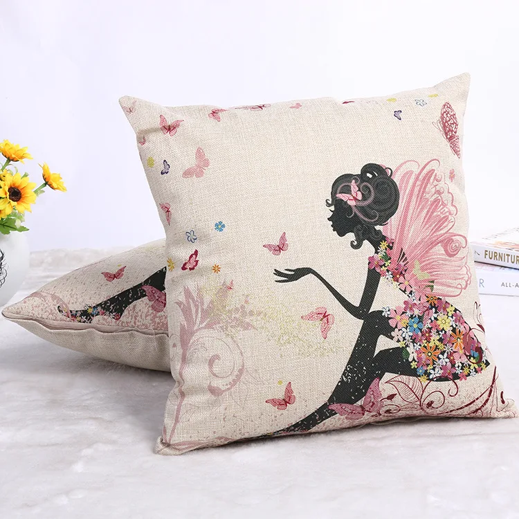 

Korean personality printing cotton linen cloth art car pillow office cartoon backrest cushion cover sofa cushion cover
