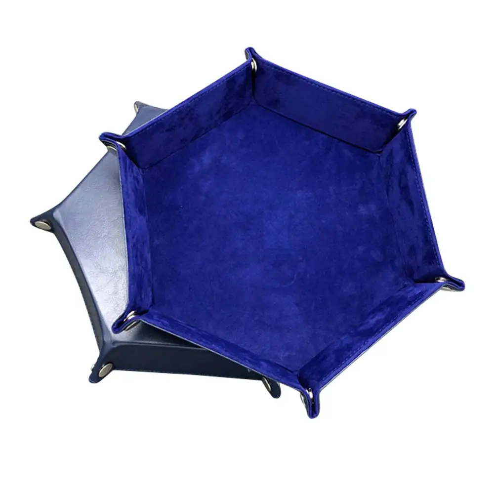 XRHYY Rolling Folding Hexagon Dice Game Storage Tray Holder For RPG DND Dice Games Double Sided Thick PU Leather&Velvet Mat