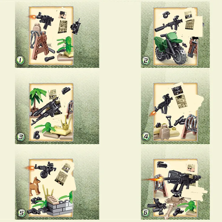 6 шт. Детские камуфляжные строительные блоки в стиле спецназа Альфа WW2 SWAT|mini