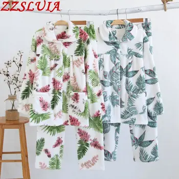 

Winter women's sleepwear pyjamas suits Keep warm Flannel pajamas sets Coral fleece for homewear night clothes femme