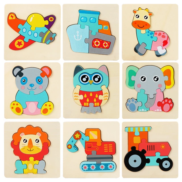 3D Wooden Puzzle Cartoon Animals Kids Cognitive Jigsaw Puzzle Early Learning Educational Baby Puzzle Toys for Children 1