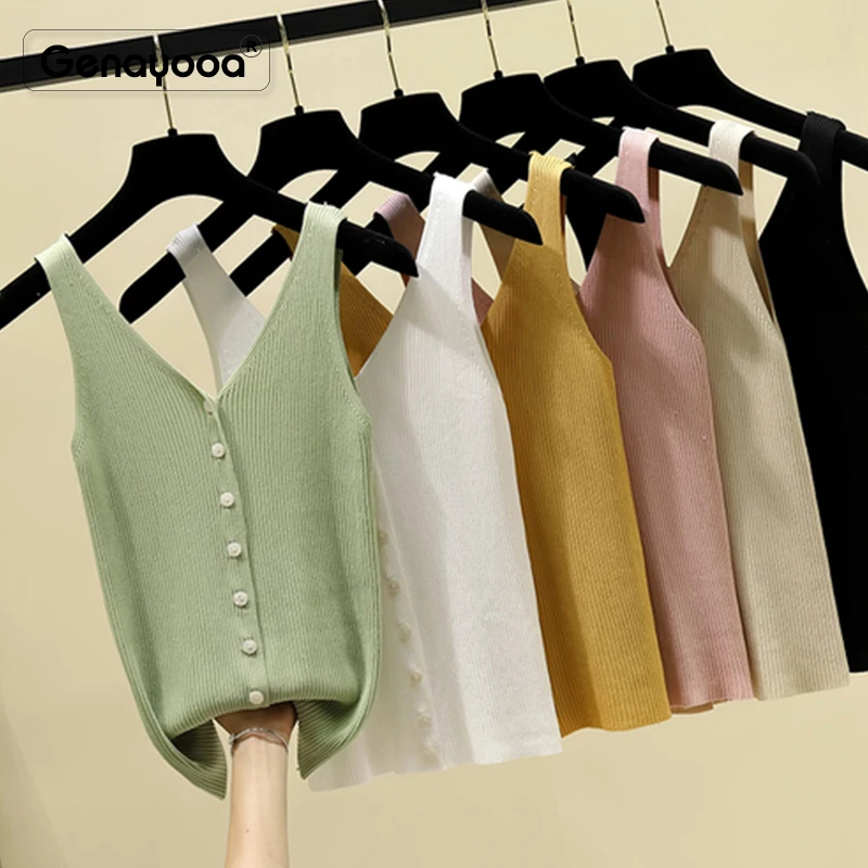 

Genayooa Brand High Quality Tank Top Women Soft Tops Harajuku Summer Tops Spendex Elastic V Neck Fashion Womens 2019 Office Lady
