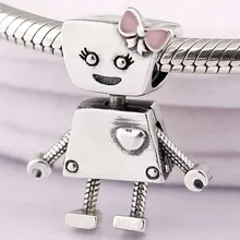 Милый браслет Bella Bot с большим сердцем и множеством бусин в виде робота, подходящий 925 пробы серебряный браслет Pandora Diy ювелирные изделия