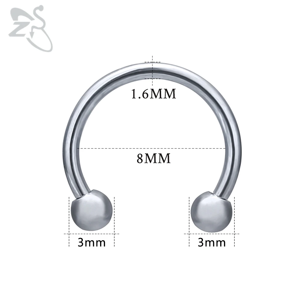 8MM(14G) ZS 1 шт. 316L кольцо для носа из нержавеющей стали 14 г 16 г пирсинг носа спиральные пирсинг ушей женские мужские перегородки Кольца, Пирсинг тела, украшения - Окраска металла: 8MM(14G)