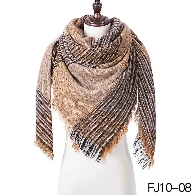 Evrfelan женский клетчатый зимний треугольный шарф мягкий теплый вязаный шарф шарфы женские шали пашмины бандана 135*135*200 см - Color: 42