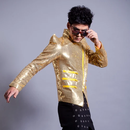 Мужской костюм для выступлений Золотой наряд для вечеринки певцы сценическая одежда Dj костюм шоу танец мужчины рок одежда в стиле панк для шоу BL2069