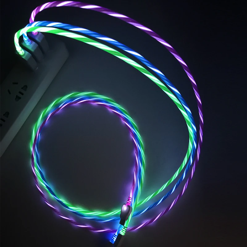 Струящийся цветной светодиодный светящийся usb-кабель для зарядного устройства