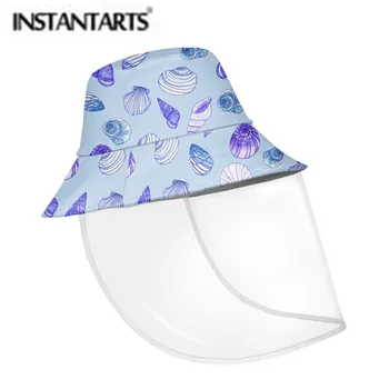

INSTANTARTS 2020 New Trendy Outdoor Wear Shell Pattern Bucket Hat Detachable Anti Spitting Sunbonnet Hat for Women Men