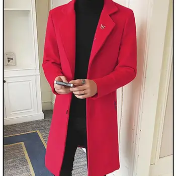 

Simple Solid Color Male Clothing 2020 Winter New Windbreaker Mid Length Korean Version Thickened Large Size Male Woolen Coat