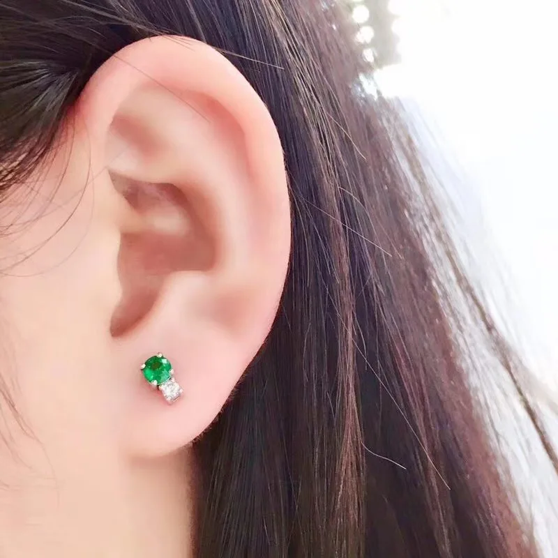 KJJEAXCMY boutique jewelry 925 sterling silver inlaid Natural Emerald Women's Stud earrings support detection beauty