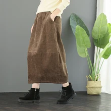 Осенне-зимняя женская юбка из вельвета, Однотонная юбка с эластичной резинкой на талии, Повседневная Свободная Женская одежда, YoYiKamomo