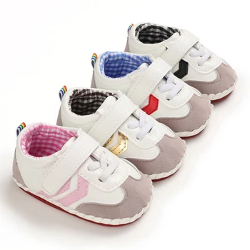 

Baby Boy Girls Toddler Sneakers Casual Mixed Colors Soft Sole Crib Shoes Newborn Leather Sports Shoes Hook Loop Prewalkers