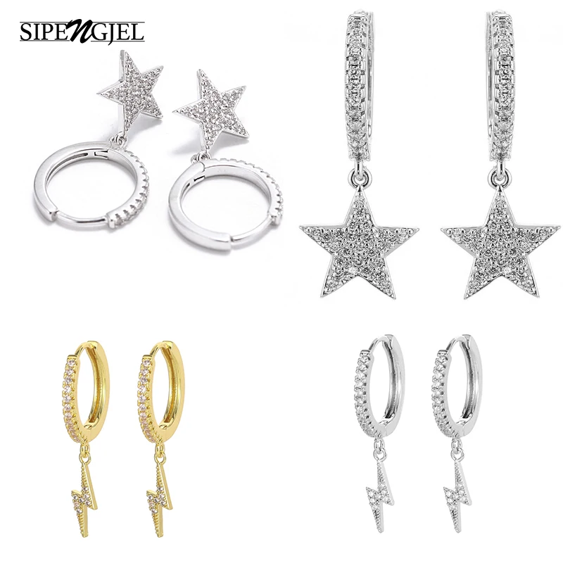 Fashion cubic zircon Star Lighting Earrings gold and silver color hoop Earrings For Women Wedding Jewelry 2020