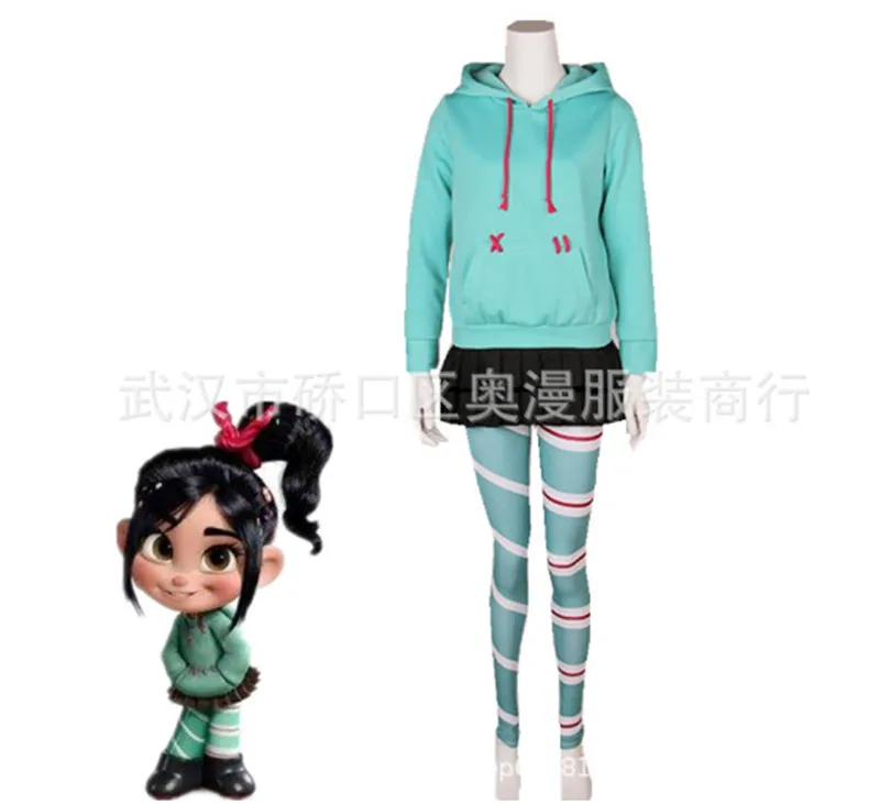 

New Wreck-It Ralph 2 Vanellope von Schweetz Adult Unisex Cosplay Costume Uniform Outfit For Kids Hoodie Leggings Set