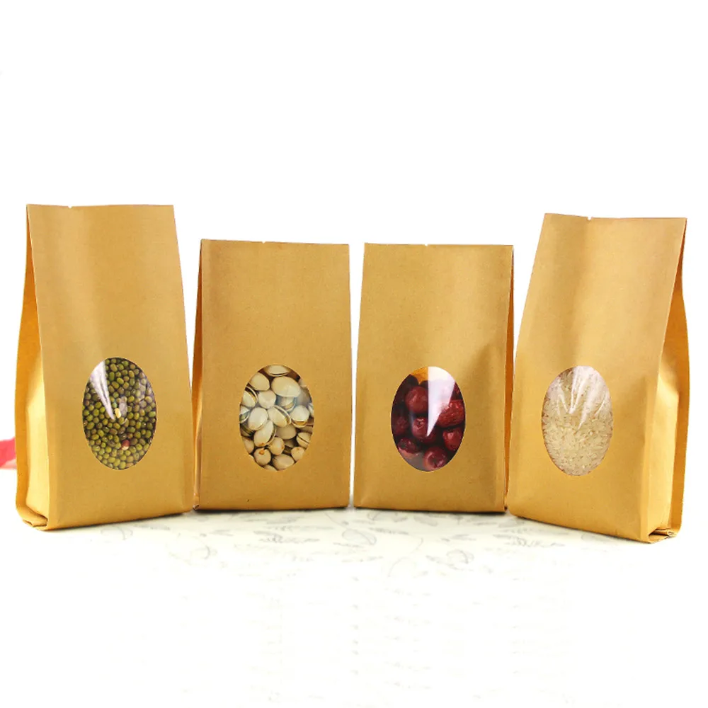

10*28+6cm Stand Up Open Top Kraft Paper Favor Organ Bag W/ Clear Window For Nuts Party Gift Packaging Accordion Pocket 20Pcs/Lot