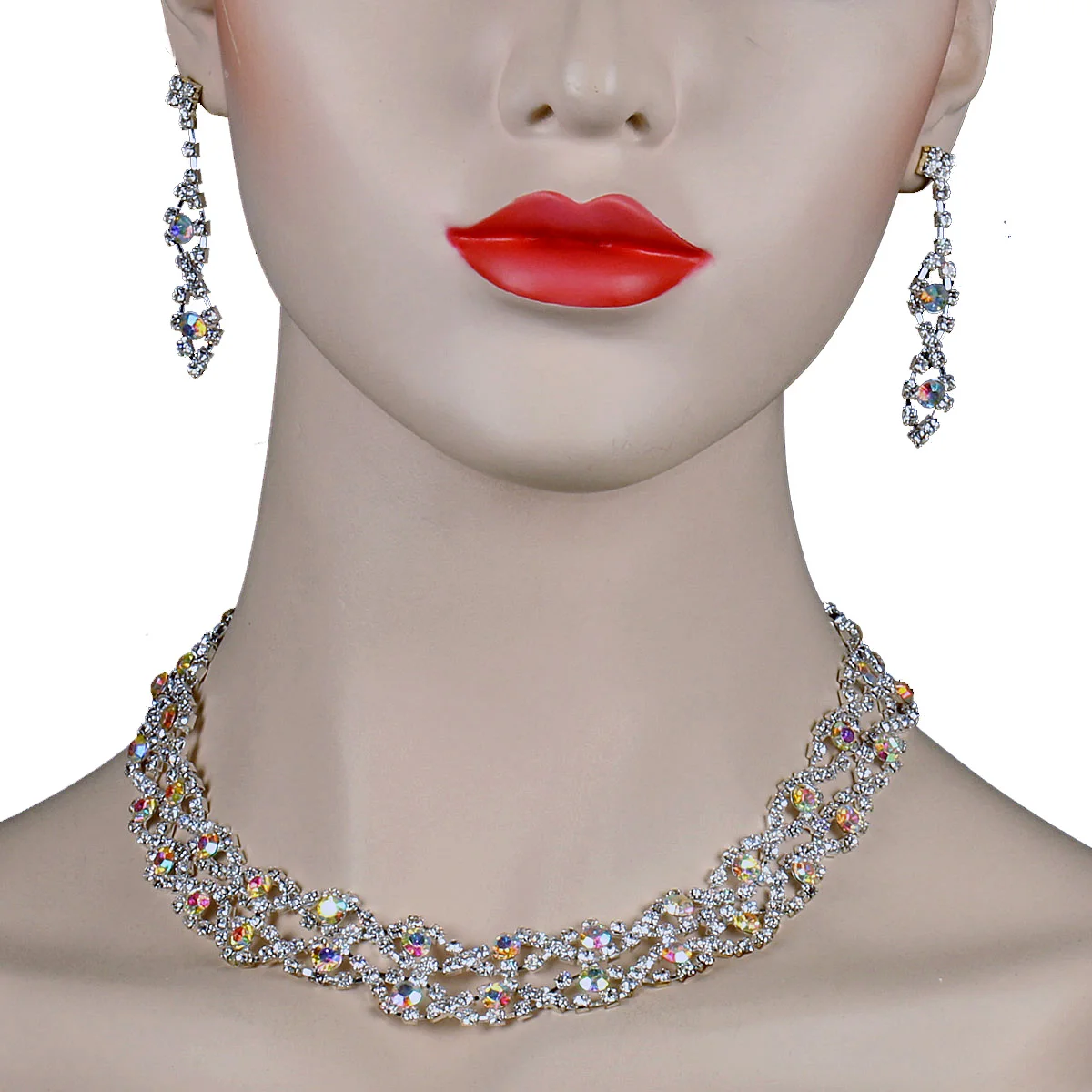 Классический свадебный комплект украшений Chran Посеребренные стразы AB элегантные