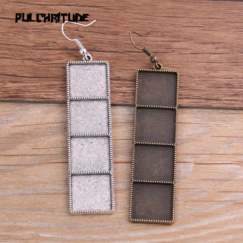  2pcs 15mm*4 Inner Size Two Color Square Cabochon Earring Base Setting Blank HooksDiy Accessories For Making Earrings | Украшения и