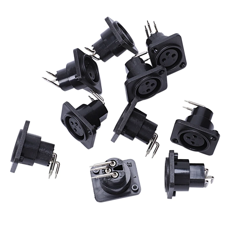 10 шт. черный XLR 3pin гнездовой разъем Панель Крепление Шасси гнездо разъема ПП