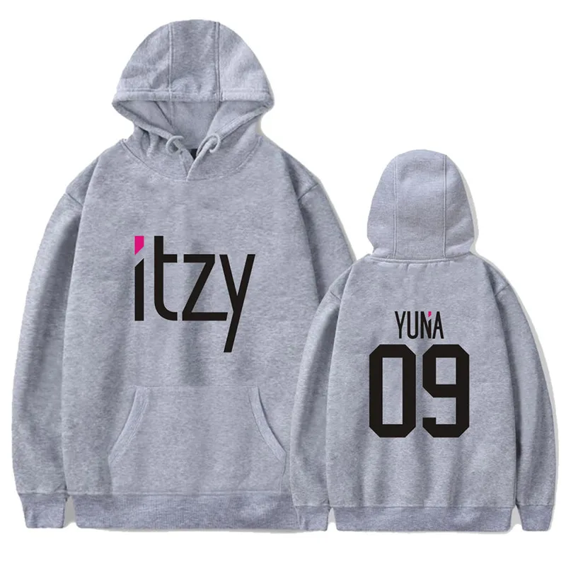 Grey YUNA PG072 ITZY LIA YEJI YUNA RYUIN CHAERYEONG толстовки KPOP пуловеры с капюшоном - Цвет: Grey YUNA