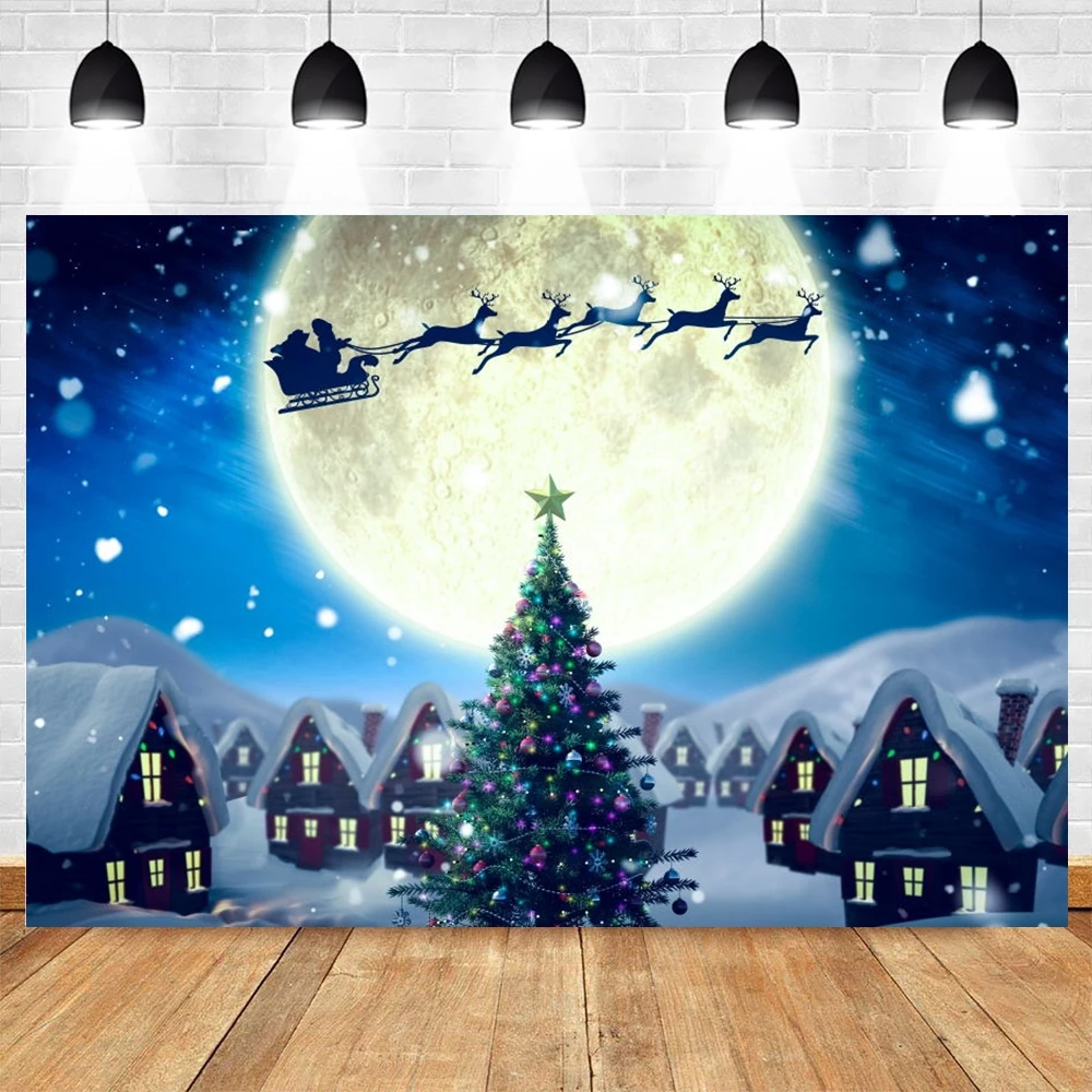 

Christmas Backdrop Winter Santa Claus Moon House Tree Photography Background Vinyl Photophone Photozone Photocall Photo Studio