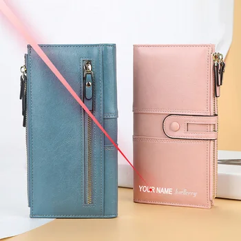 

Free Engraving Your Name PU Leather Women Wallet Female Pocket Long Purses Zipper PU Leather Lady Coin Purse Card Holder