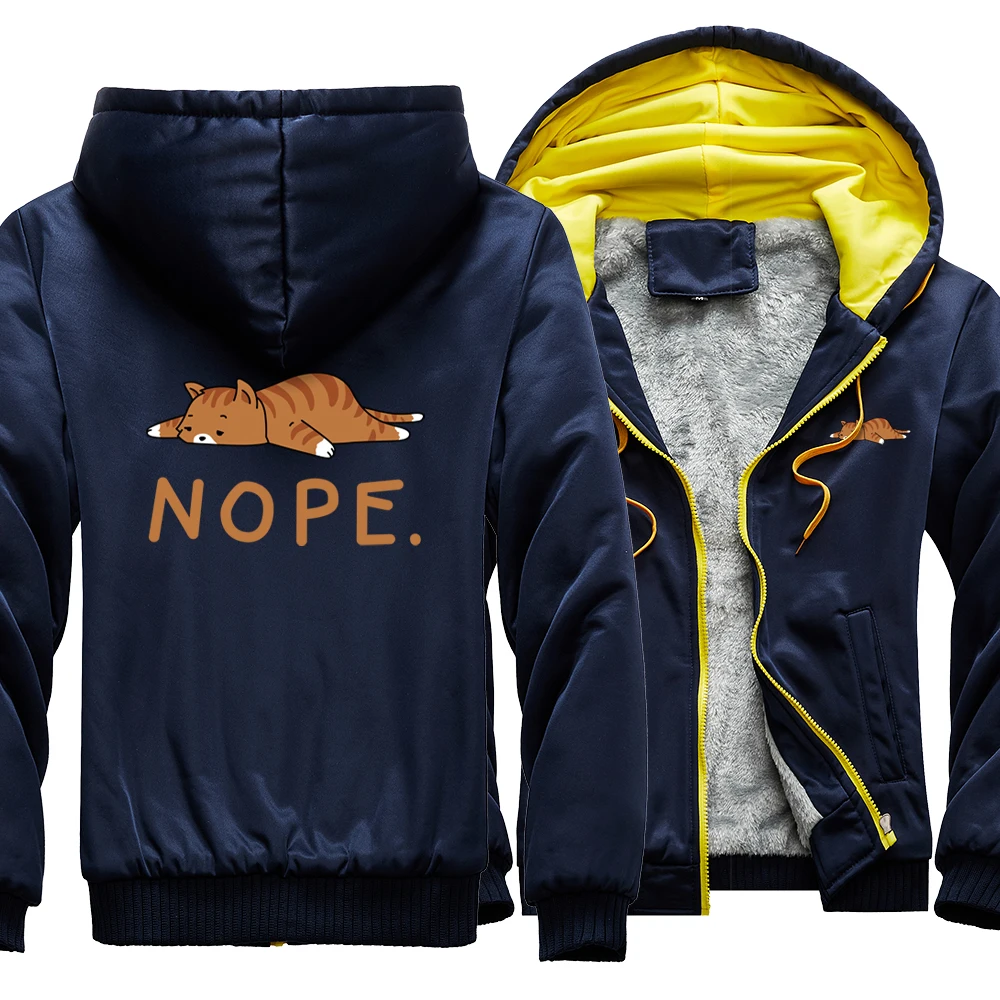 

Nope Cat Cartoon Funny Print Male Hoodies Cute Fleece Solid Color Jacket Hip Hop Pocket Hoodys Winter Man Jackets
