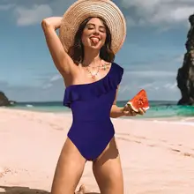 Сексуальный купальный костюм с рюшами женский купальный костюм с открытыми плечами купальный костюм с пуш-ап Пляжная одежда Монокини женский