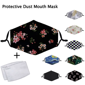 

Flower Face Mask Printed Masks Fabric Adult Protective PM2.5 Filters Dust Mouth Cover Washable Reusable Mouth Mask