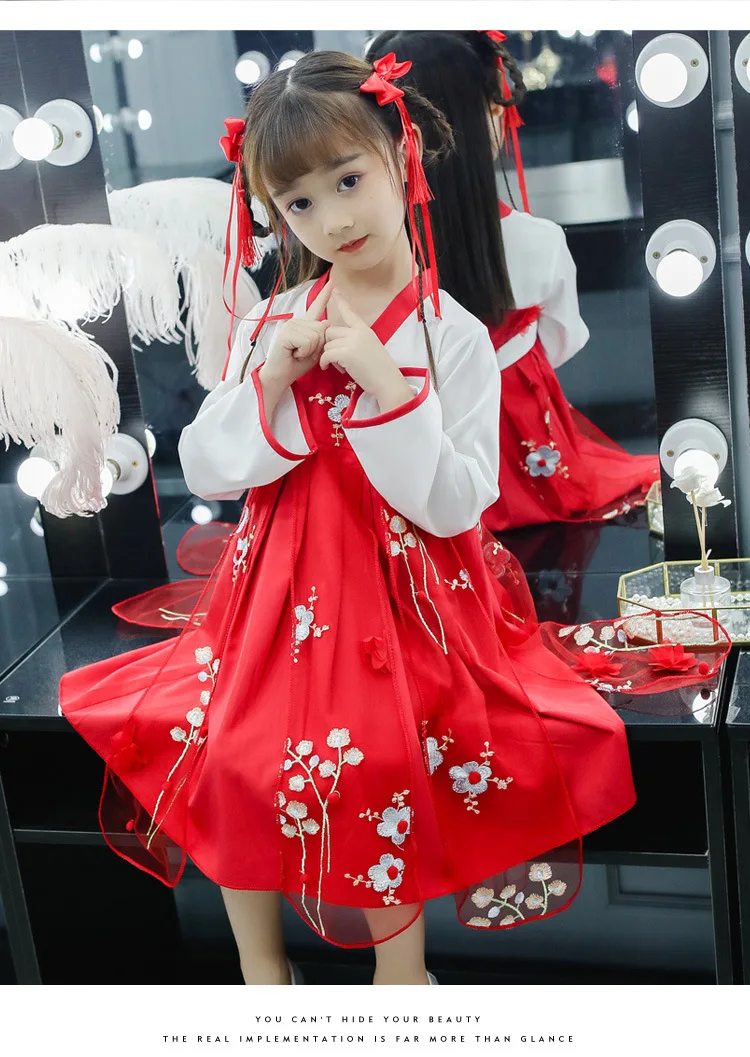 Hanfu/Детский костюм в стиле Тан; коллекция года; милое осеннее платье принцессы для девочек; китайский костюм; детское платье феи для подростков