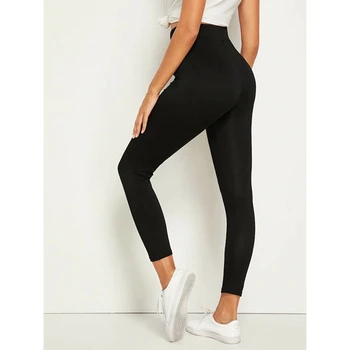 

Casual Women Solid color Black Drawstring Waist Leggings Workout High Waist Jogging Gym Fitness Stretchy Legging