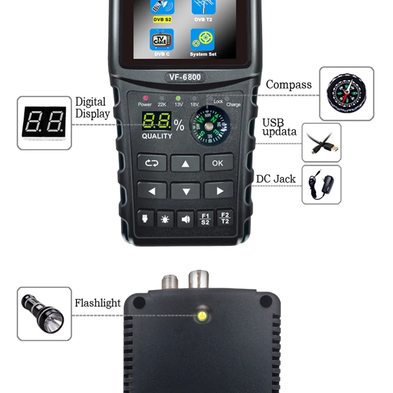 HOT-VF-6800 спутниковый Finder Meter Dvb-T2/DVB S2/DVB C Combo Sat Finder Dvb T2 приемник спутниковый Satfinder US Plug