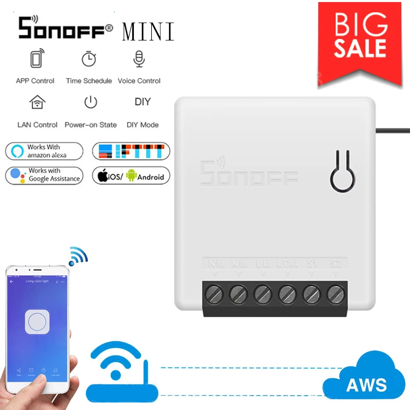 

Sonoff MINI DIY Smart Switch Small Body APP Remote Control Wifi Switch Support An External Switch With Alexa Google Home