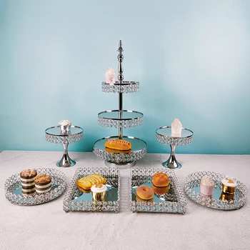 

1pcs-7pcs Silver Cake Stand Cupcake Stand Wedding Plates Set Metal Round Party Dessert Display Decor Tray