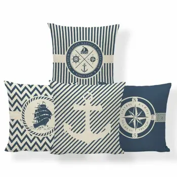 

Ocean Anchor Rudder Cushion Sailboat Nautical Pillowcase Ocean Style Settee Gift cushion cover cojines decorativos para sofa