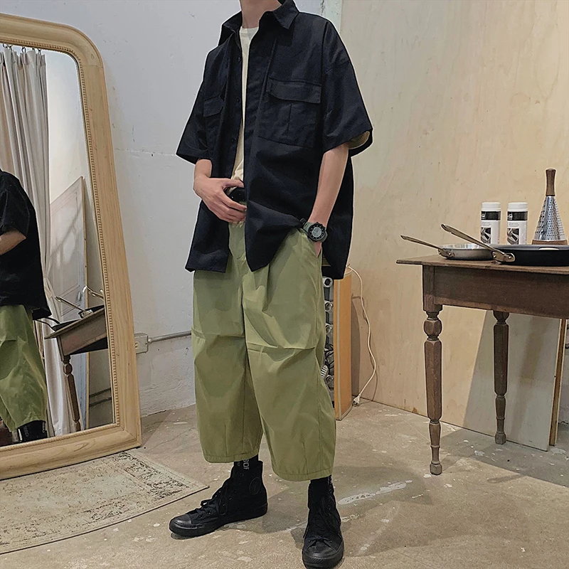 Harajuku рубашка Мужская Красивая однотонная Модная рубашка с коротким рукавом мужские Гавайские рубашки Повседневная Свободная одежда для мужчин