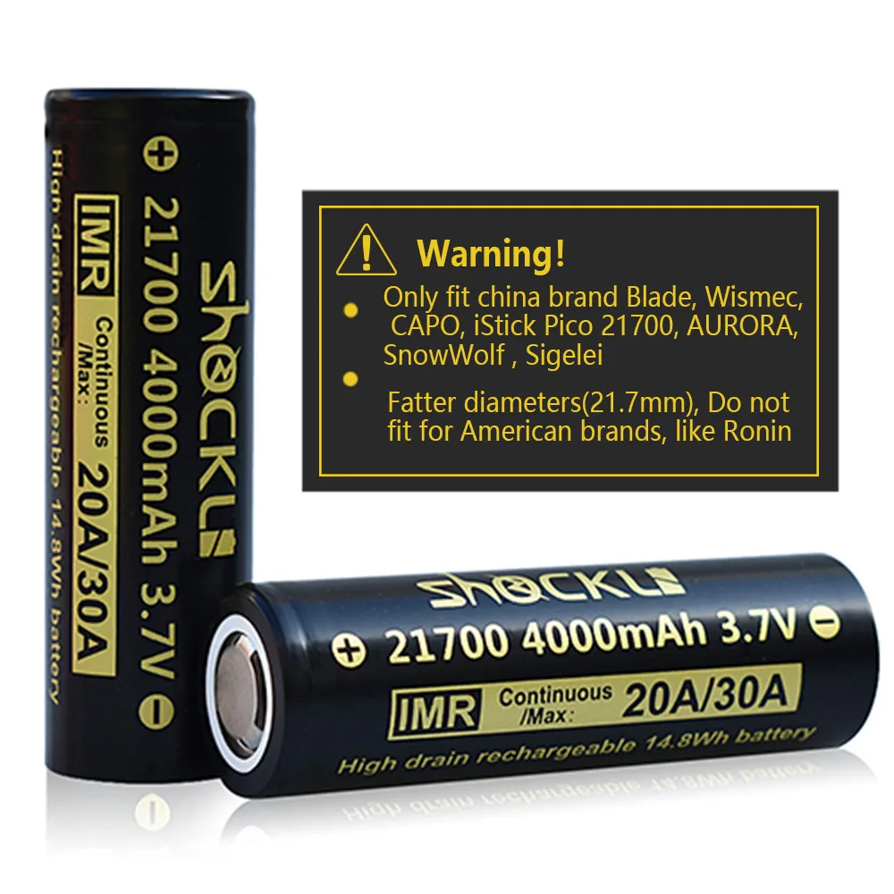 2 шт 3,7 V Shockli IMR 21700 аккумулятор 4000mAh 20A литий-ионная аккумуляторная батарея с плоским верхом чехол для фонарика
