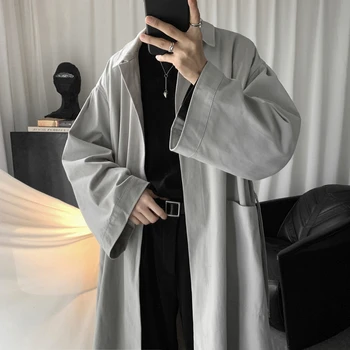 

2020 Men's Black Color Loose Windbreaker Trench Coats Long Jacket Style Cotton Clothes Classic Style Super Nice Overcoat M-XL