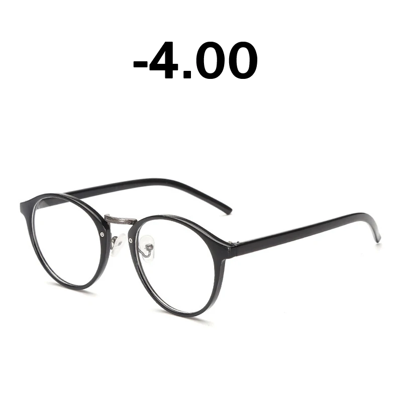 Iboode Сверхлегкий очки с диоптриями при близорукости рамка ретро круглые готовой близорукость очки при дальнозоркости,+ 1,0 1,5 2 2,5 3 3,5 4 4,5 5 5,5 6 - Цвет оправы: Glossy Black -4.00