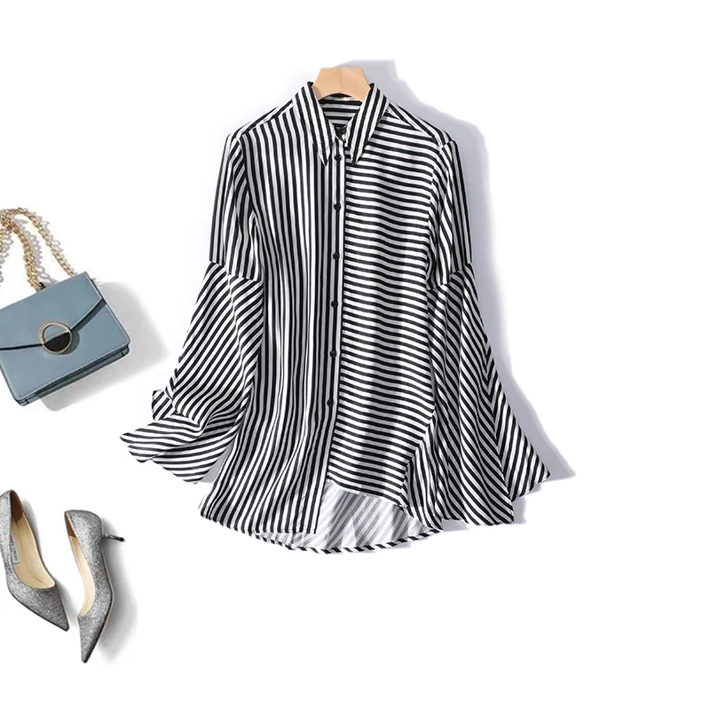 New trill with wind irregular stripes horn sleeve shirt long cardigan a8960