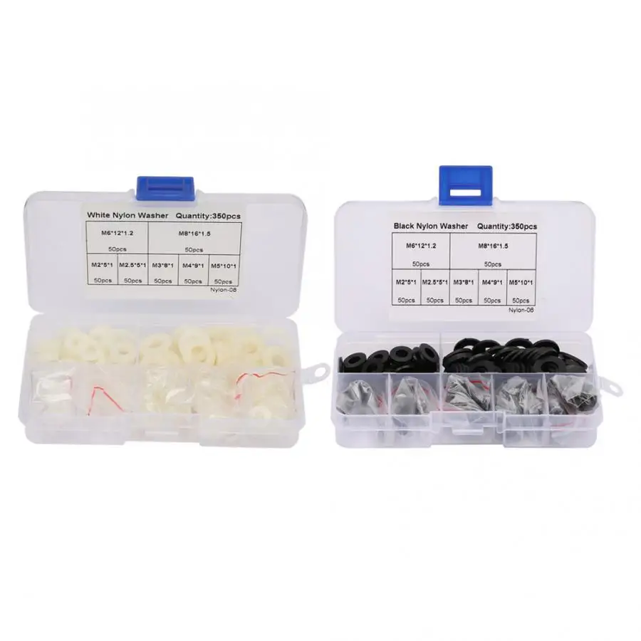 

350pcs/set Round Gasket M2*5*1\M2.5*5*1\M3*8*1\*9*1\M5*10*1\M6*12*1.2\M8*16*1.5 Nylon Flat Washer