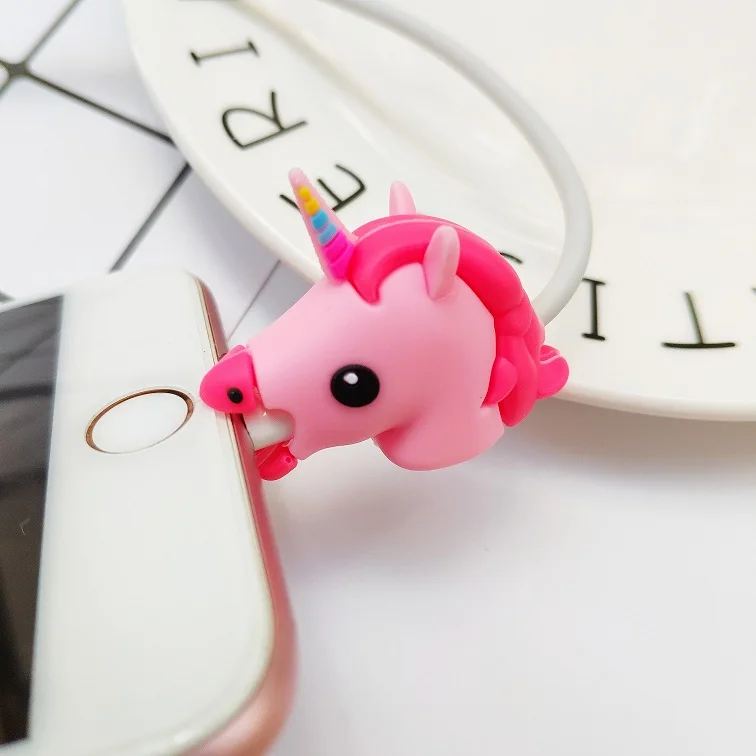 pink horse Милый укус мультфильм животных протектор для iphone 5 6 7 8 X XS шнур Защитная крышка usb зарядный кабель намотки - Цвет: pink horse