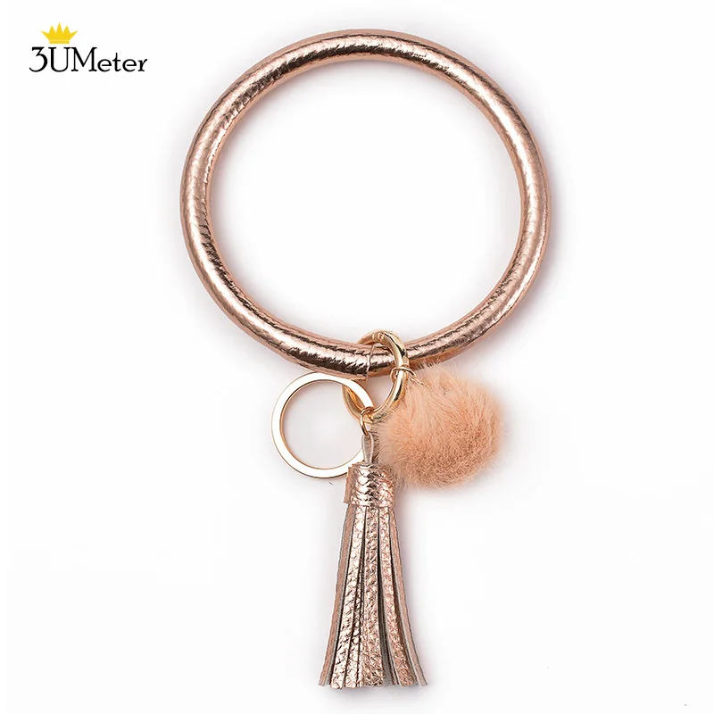 Key Ring Bracelet Мода брелок браслет PU кожаный брелок с кисточкой Круглый Брелок Браслет брелок для женщин девочек ювелирные изделия - Цвет: Key Ring Bracelet