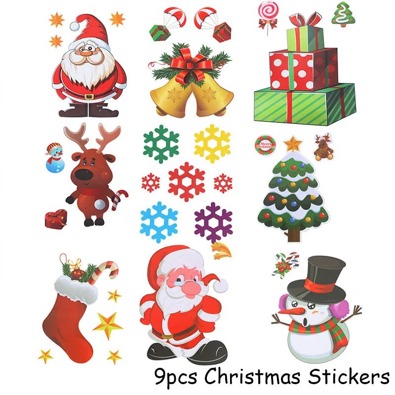 1set 9pcs stickers Светодиодный светильник на Рождество, наружный подвесной орнамент на дверь, гирлянда, Классический Рождественский шар/бант, Висячие ворота, украшение для дома - Цвет: 1set 9pcs stickers
