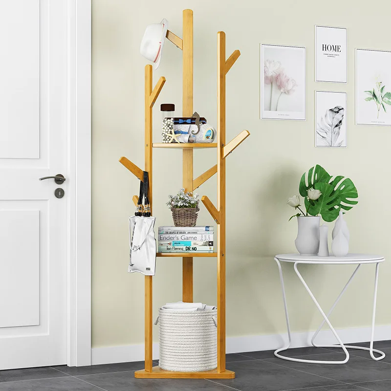 Bamboo Coat Rack Tree Cloth Hanger 9 Hooks 3-Layer Shelf Stand Hallway Living Room for Hat,Clothes,Scarves,Handbags,Umbrella 2