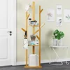 Bamboo Coat Rack Tree Cloth Hanger 9 Hooks 3-Layer Shelf Stand Hallway Living Room for Hat,Clothes,Scarves,Handbags,Umbrella 2