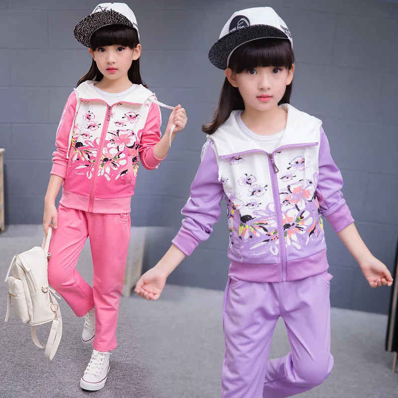 

Girls Spring Clothing 2019 New Style Childrenswear Spring And Autumn Children Two-Piece Set Big Boy Korean-style Flower Sports S