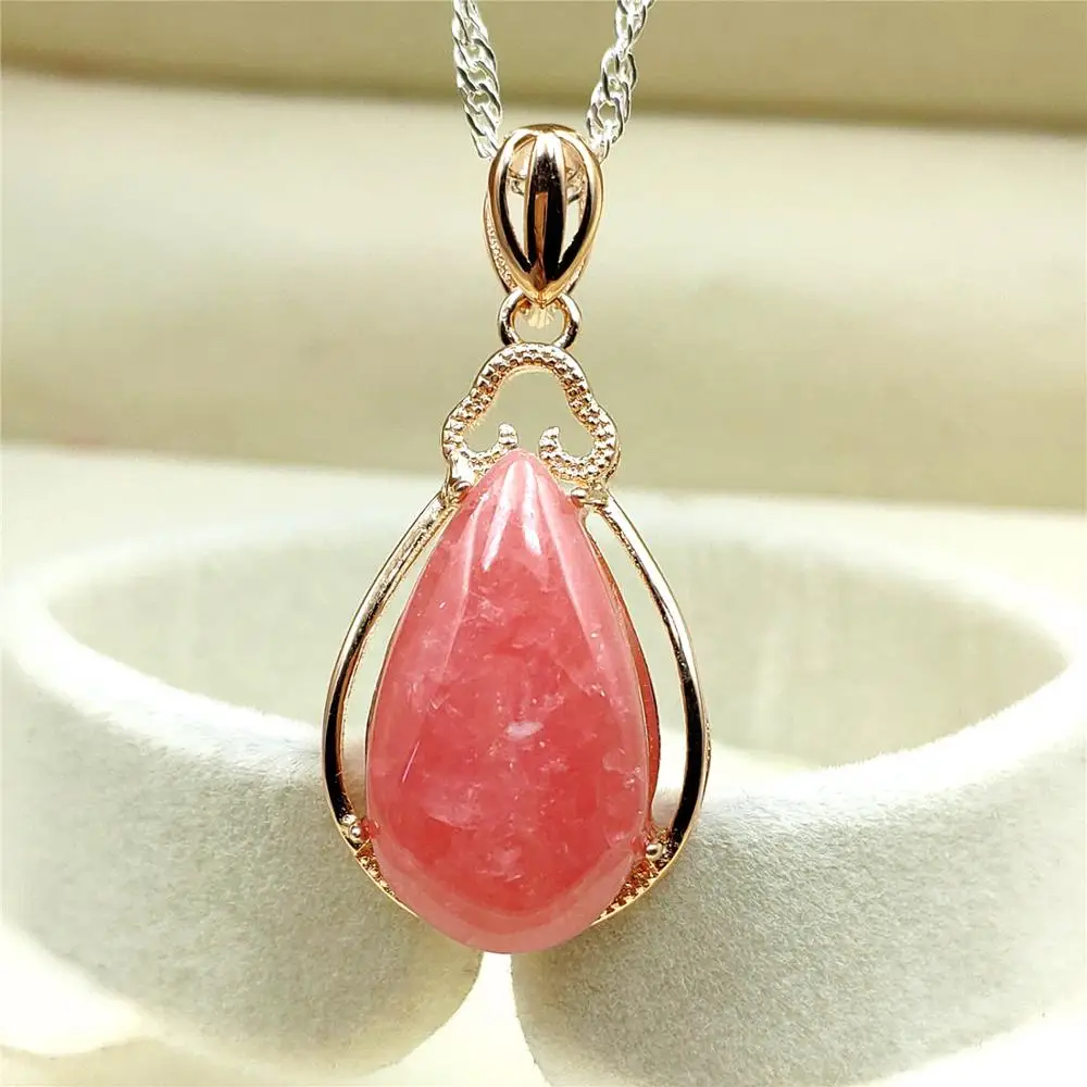 

Top Quality Natural Ice Red Rhodochrosite 25x17mm Necklace Pendant Water Drop Stone Women Men Rose Gold Love Reiki Gift AAAAA