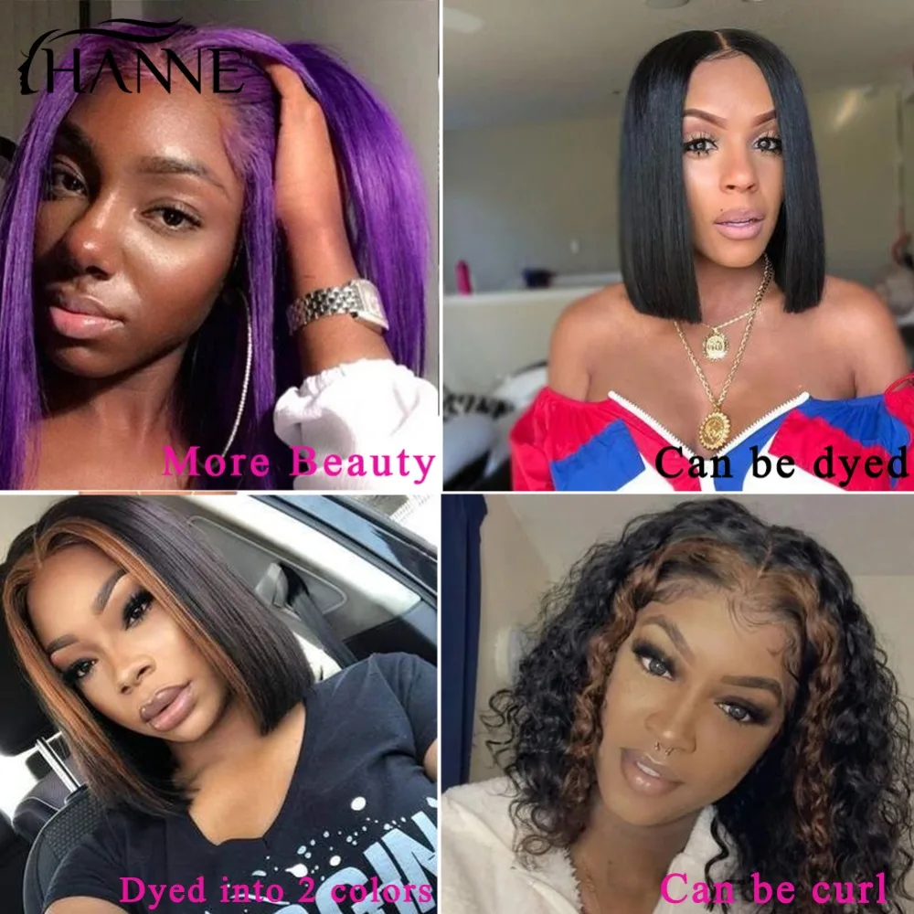 Purple Color Lace Front Middle Part Bob Human Hair Wigs Short Brazilian Straight Human Wig