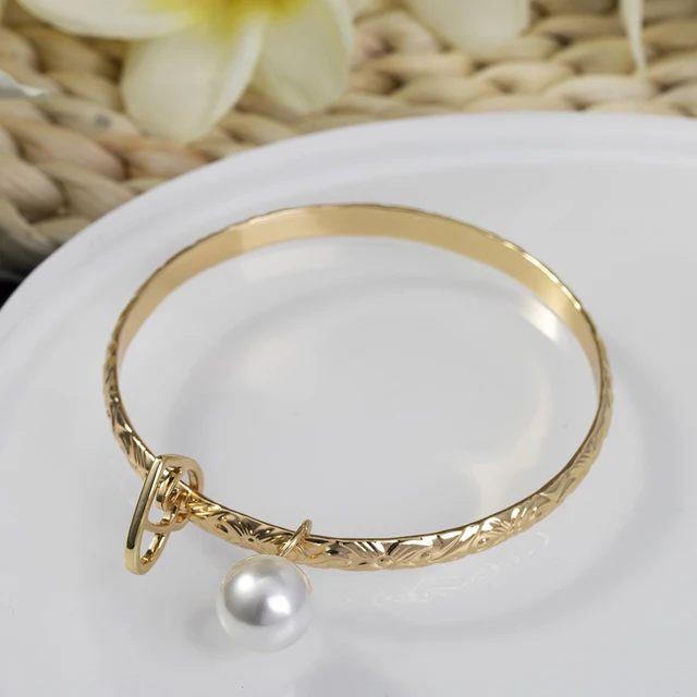 Hawaiian Women's Hand Bangle Bracelets Love Heart Purple Pink Pearl Gold Wedding Charm Bracelet Bangles Jewelry for Women 2021 SL2169GOWH