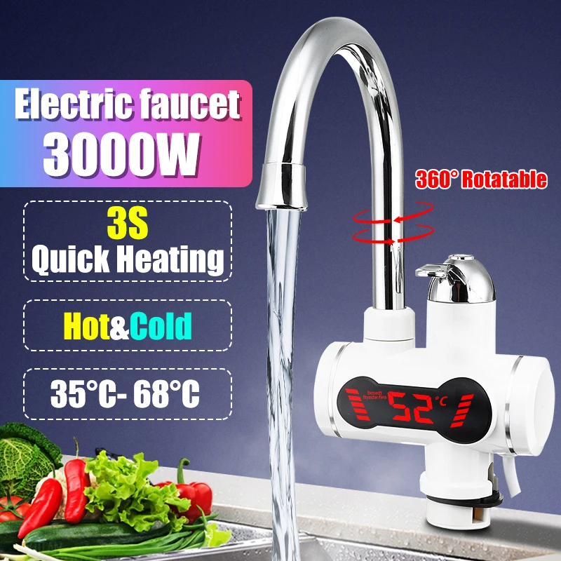 

3000W Electric Kitchen Water Heater Tap Instant Hot Water Faucet Heater Cold Heating Faucet Tankless Instantaneous Water Heater
